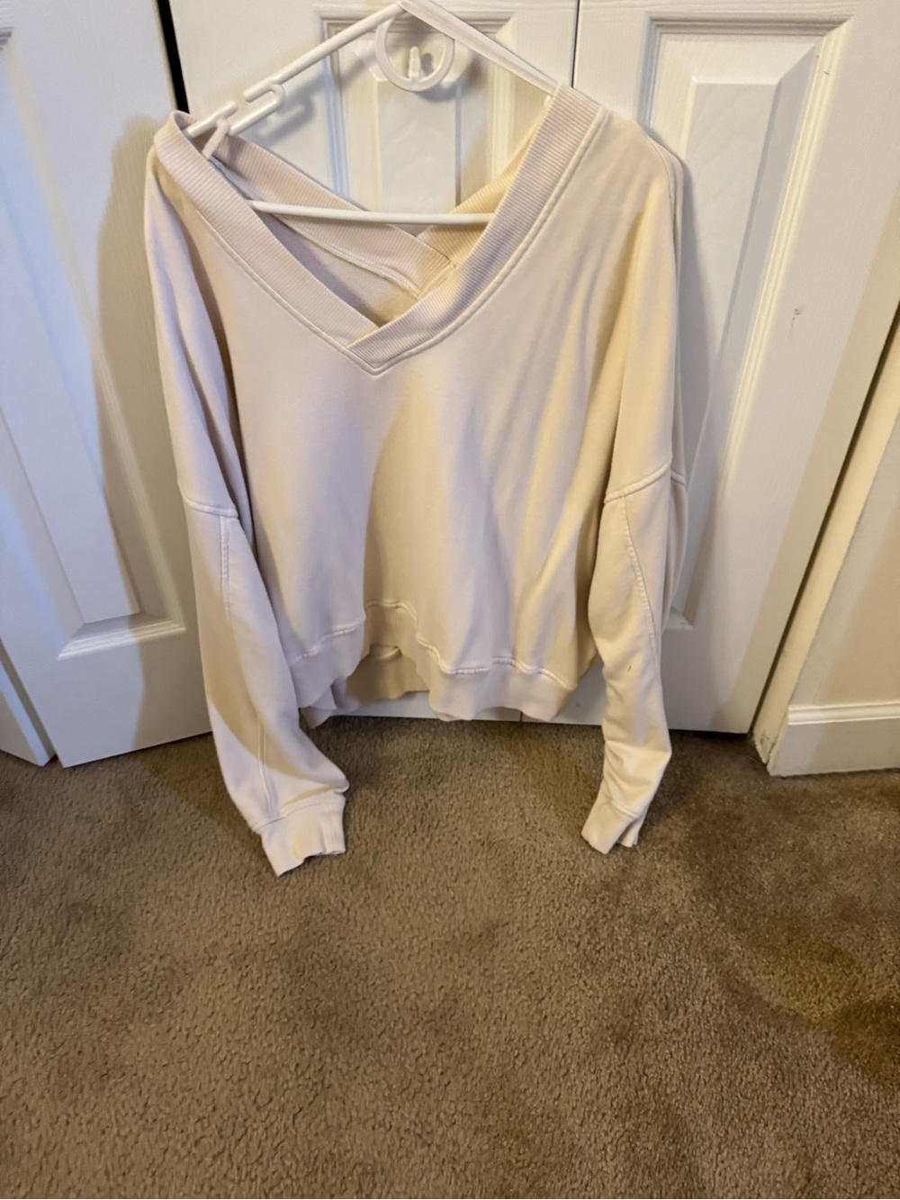 aerie Cream V-Neck Cross-Back Sweatshirt